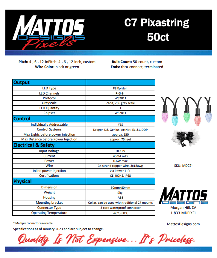 12V Replica C7 Pixels Double Data PixaString by Mattos Designs | Superior Pixel Technology
