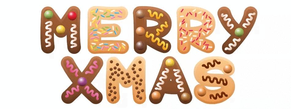IMPRESSION MERRY CHRISTMAS/MERRY XMAS/FELIZ NAVIDAD in Cookie Letters