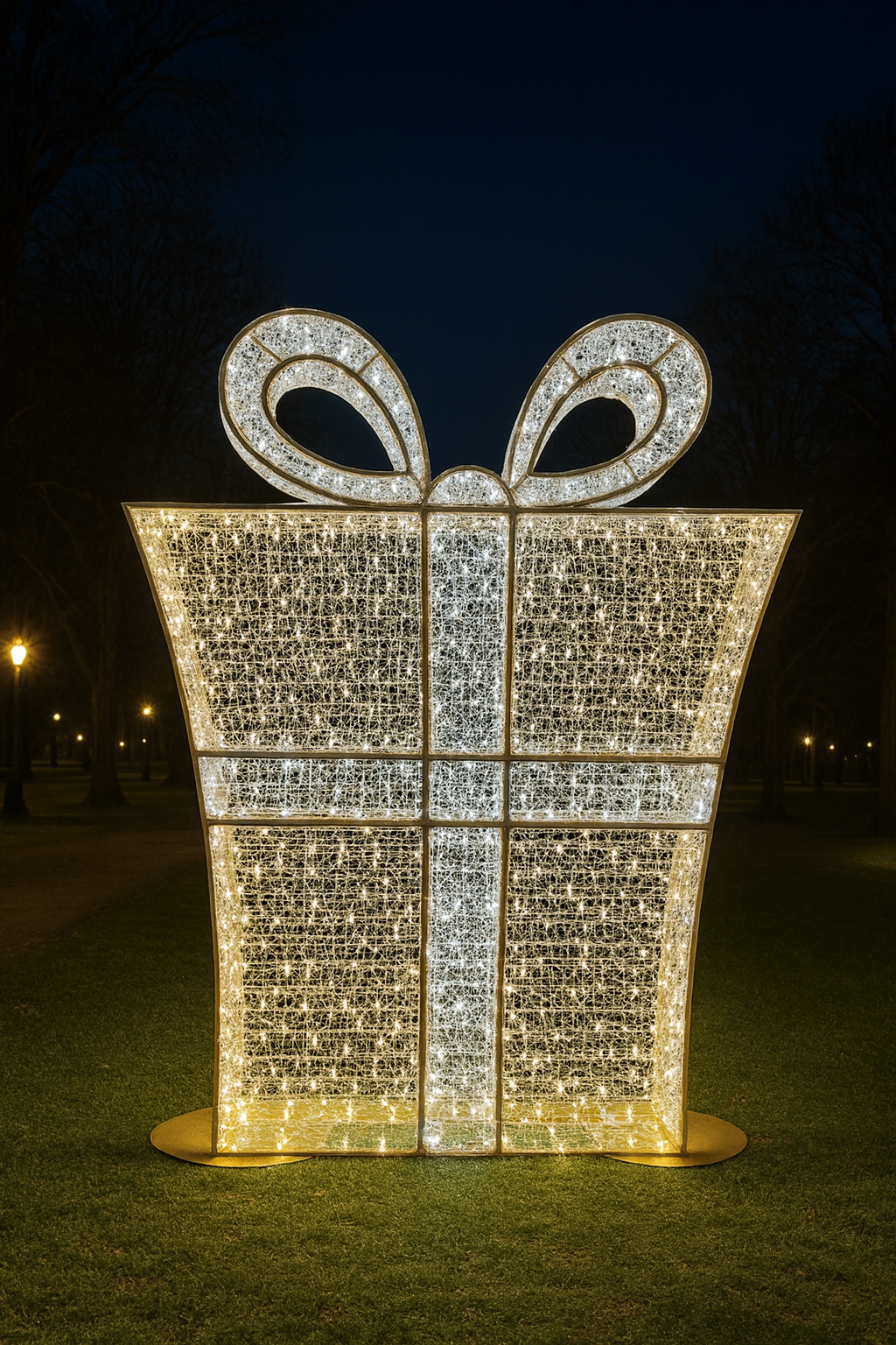 Giant Pre-Lit LED Gift Box Present - Warm White & Pure White