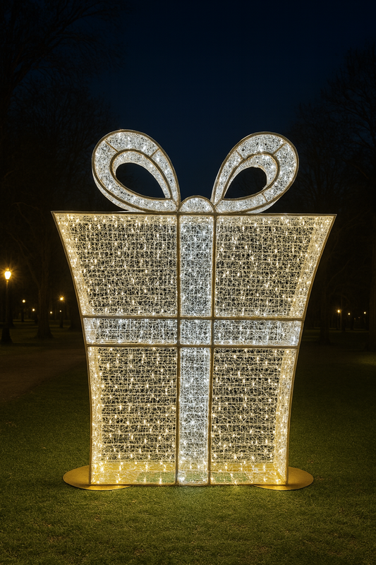 Giant Pre-Lit LED Gift Box Present - Warm White & Pure White