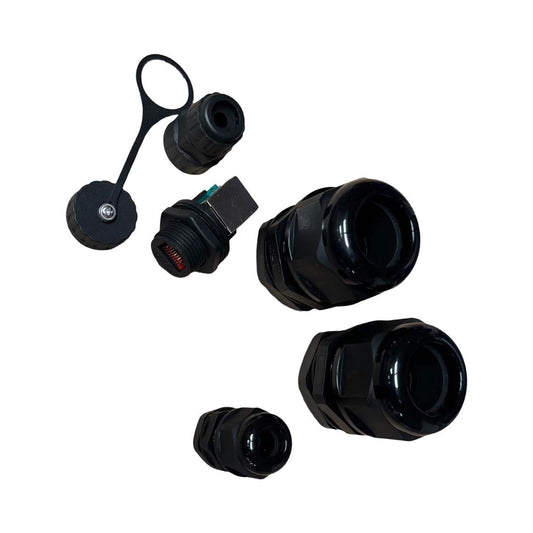 Mattos Designs Enclosure Build Accessories – Waterproof Cable Glands, Step Drill Bit, and RJ45 to XLR Pass-Through for Seamless Installation