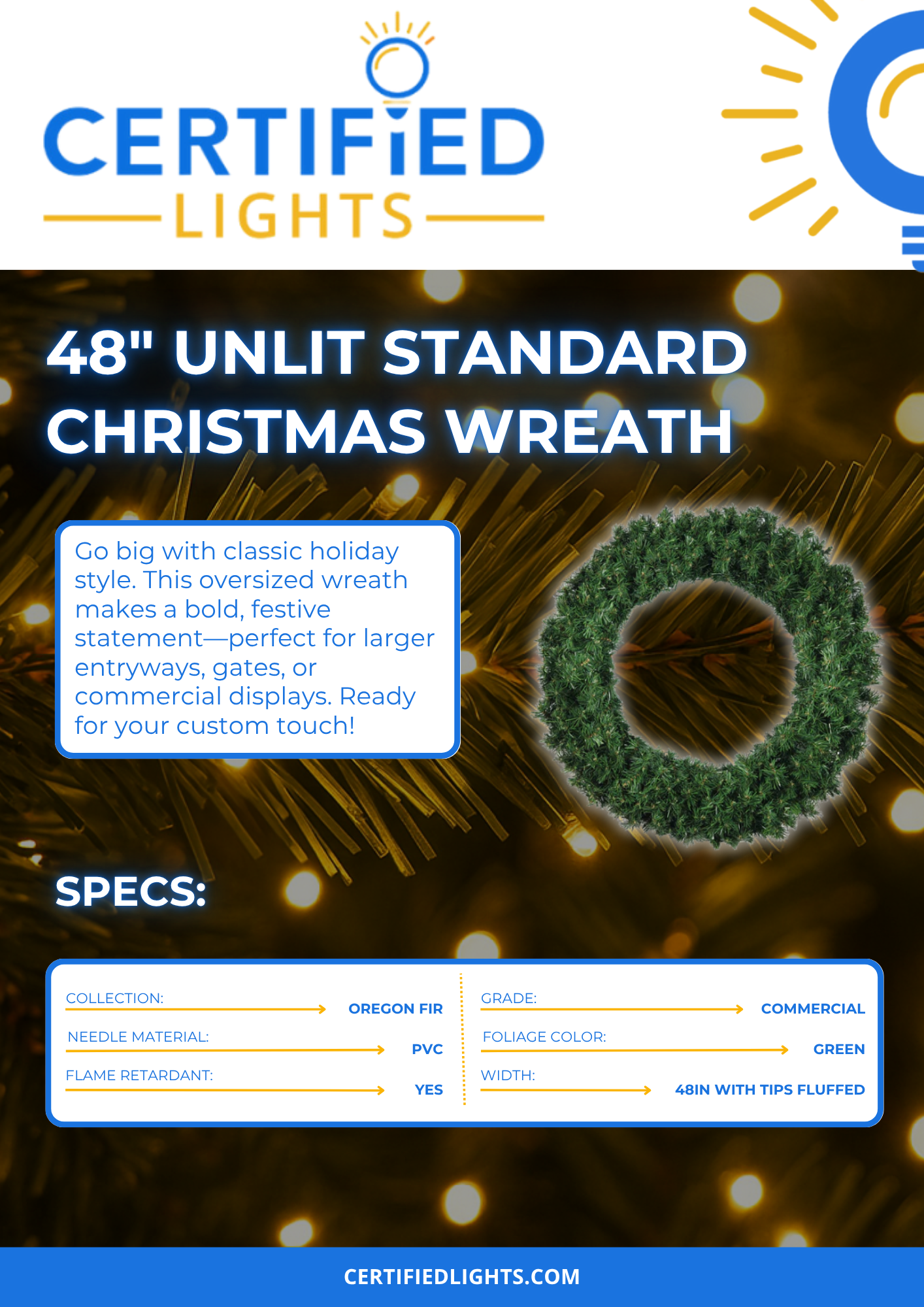 48" Unlit Standard Christmas Wreath