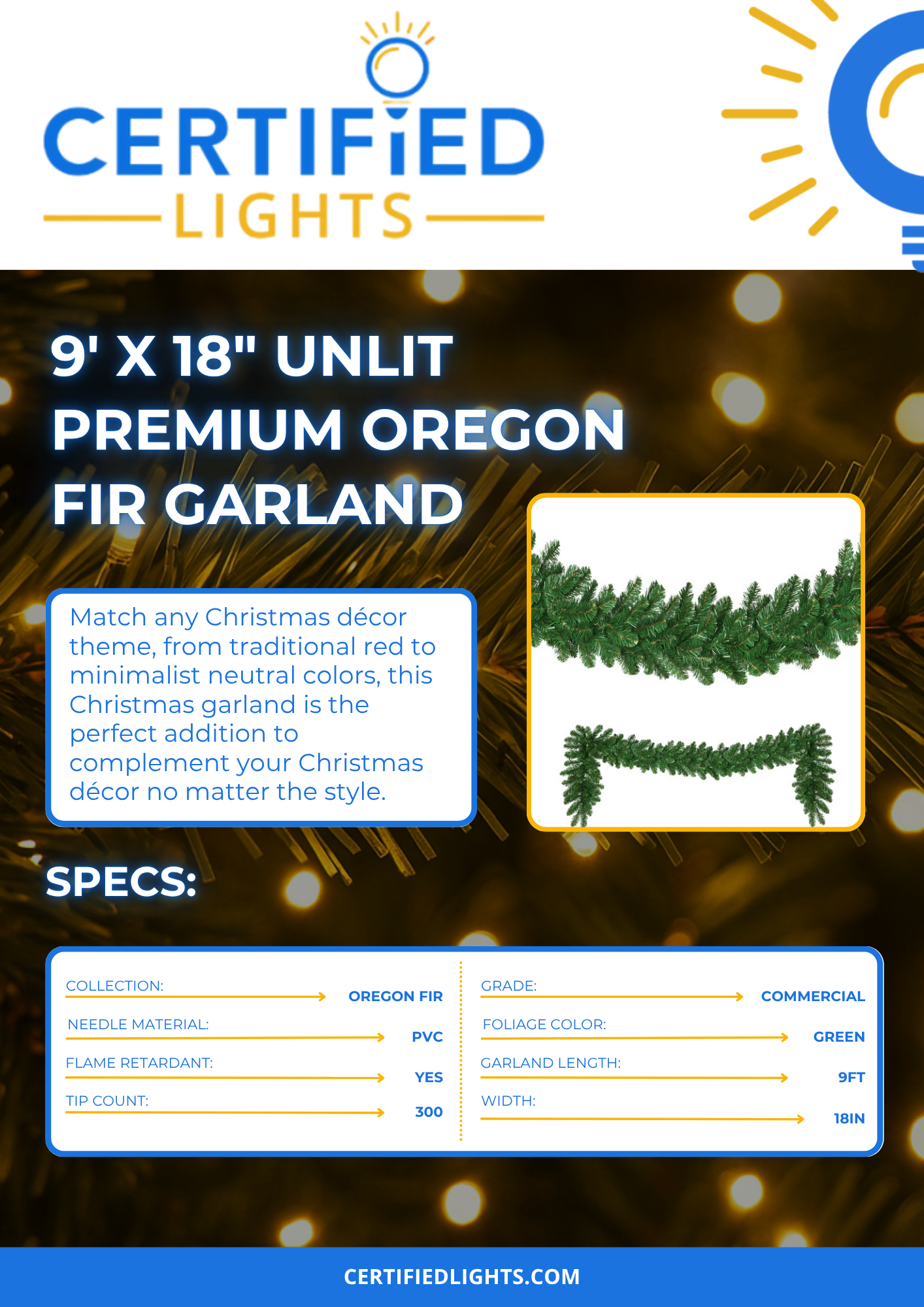 9' x 18" Unlit Premium Oregon Fir Garland