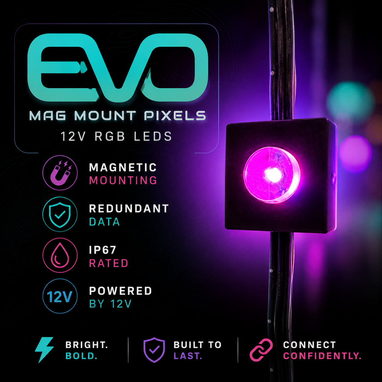EVO Mag Mount Pixels - 12V RGB LEDs with Magnetic Mounting & Redundant ...
