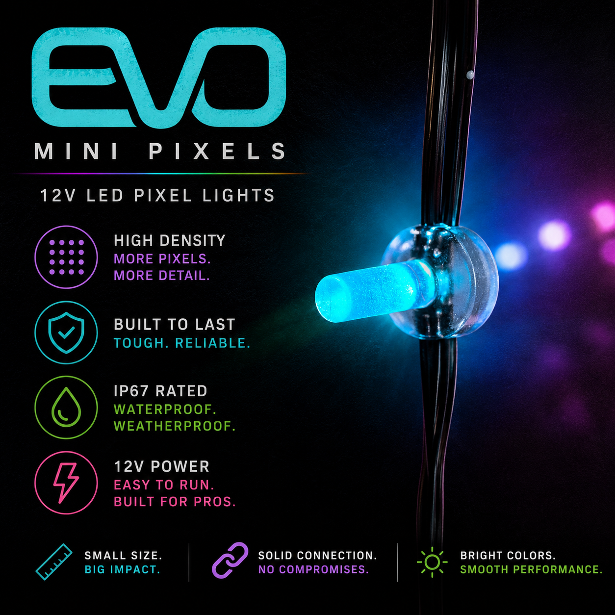 EVO Mini Pixels – High-Density, Durable 12V LED Pixel Lights, IP67 Wat ...