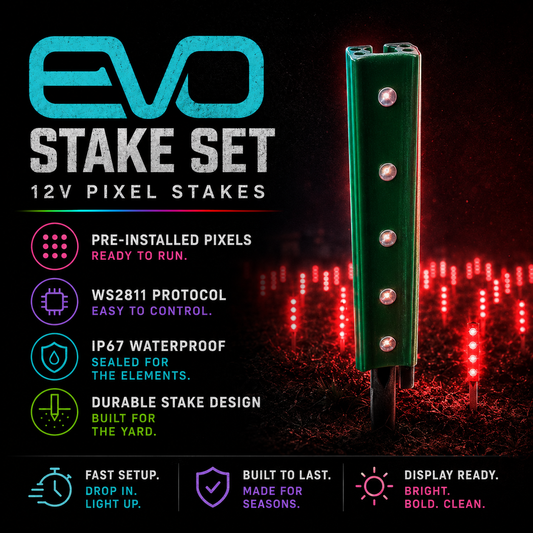 EVO Stake Set – Durable 12V Pixel Stakes with Pre-Installed EVO Pixels, WS2811 Protocol, IP67 Waterproof