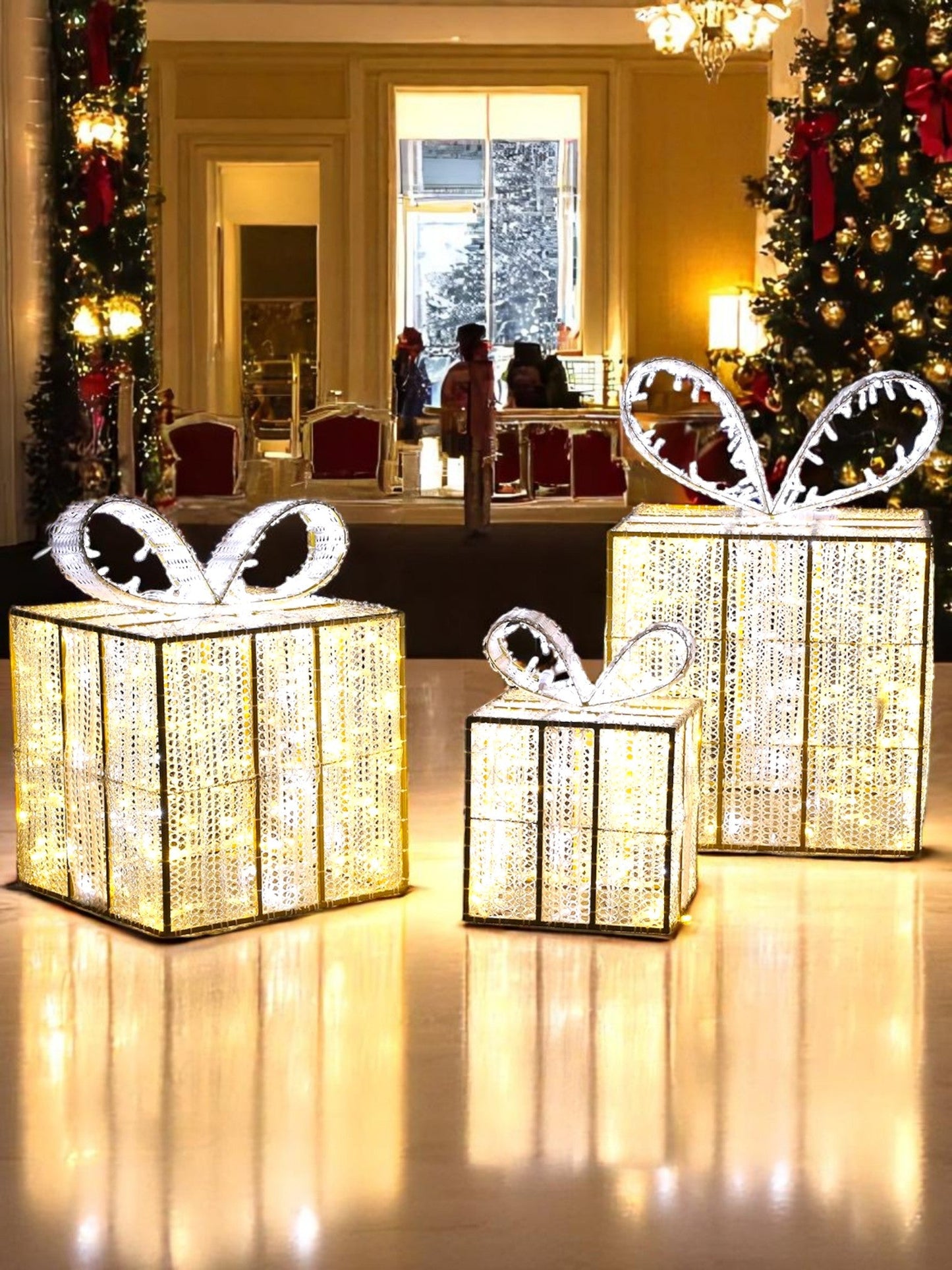 Giant Pre-Lit LED Gift Boxes (3) - Warm White & Cool White