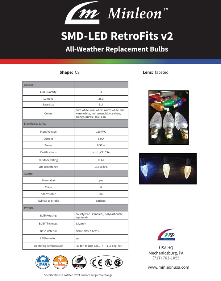 Minleon V2 C9 Faceted LED SMD Bulbs