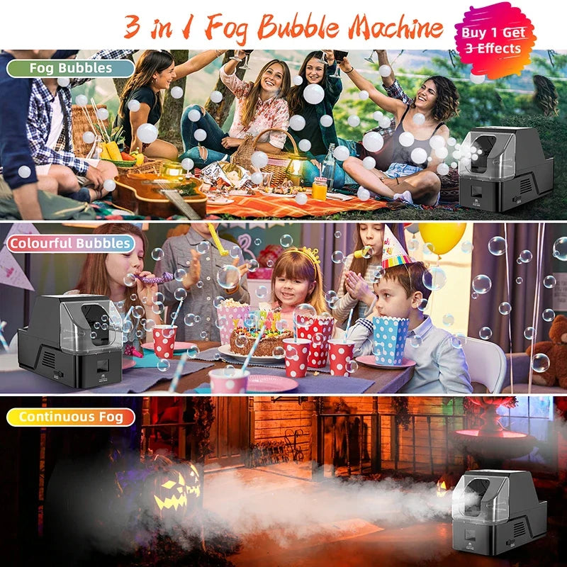 KBF-03 400W 3-in-1 Smoke Bubble Machine Wireless Remote Bubble Fog Machine