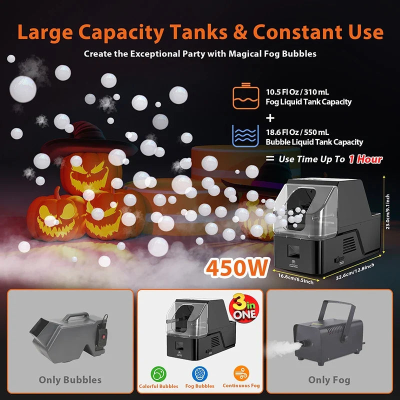 KBF-03 400W 3-in-1 Smoke Bubble Machine Wireless Remote Bubble Fog Machine