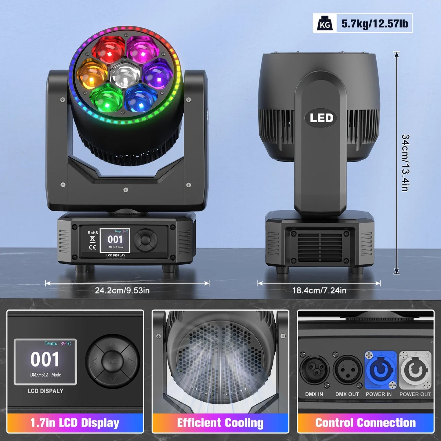 7X30W RGBW Mini Bee Eye Moving Head Wash Light With LED Strip