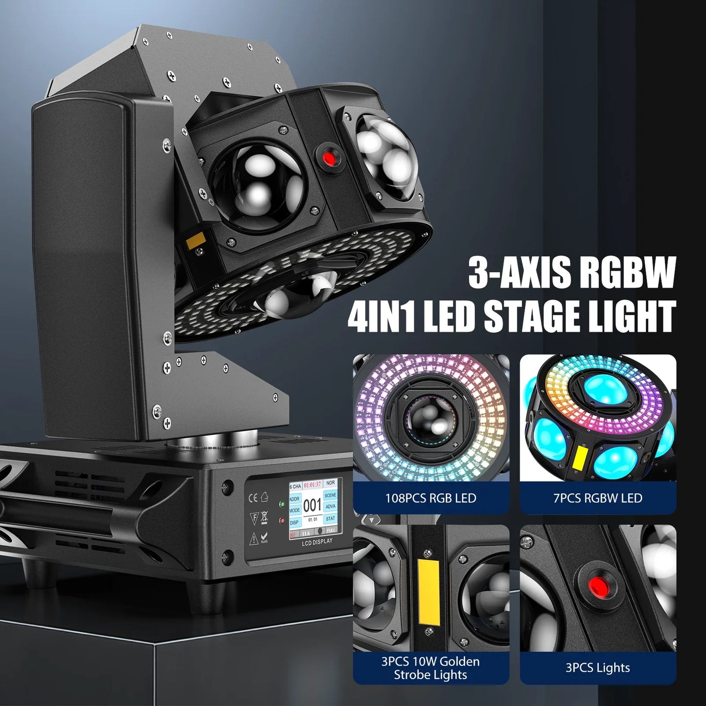 160W LED Moving Head Light RGBW 360°Rotation Led Stage Light