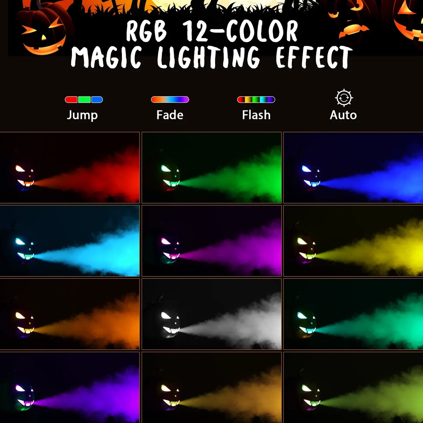 800W RGB 6LED Mini Mist Pumpkin Halloween Smoke Machine Party Fogger