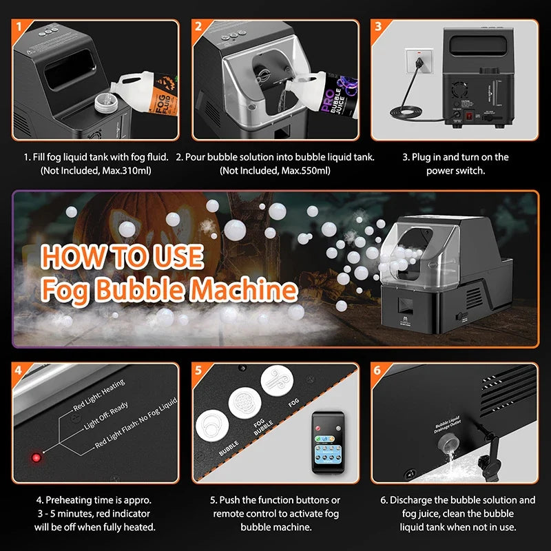 KBF-03 400W 3-in-1 Smoke Bubble Machine Wireless Remote Bubble Fog Machine