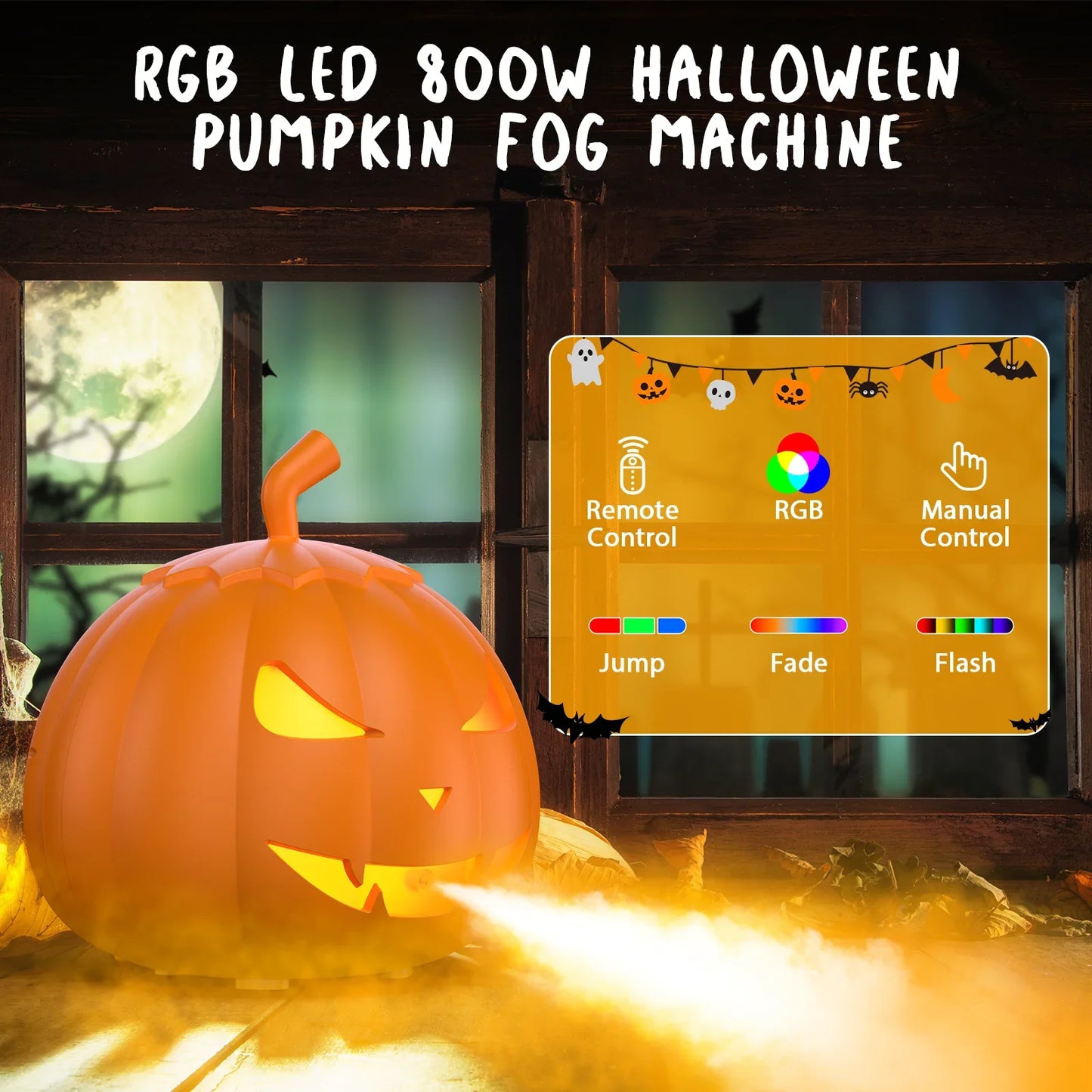 800W RGB 6LED Mini Mist Pumpkin Halloween Smoke Machine Party Fogger