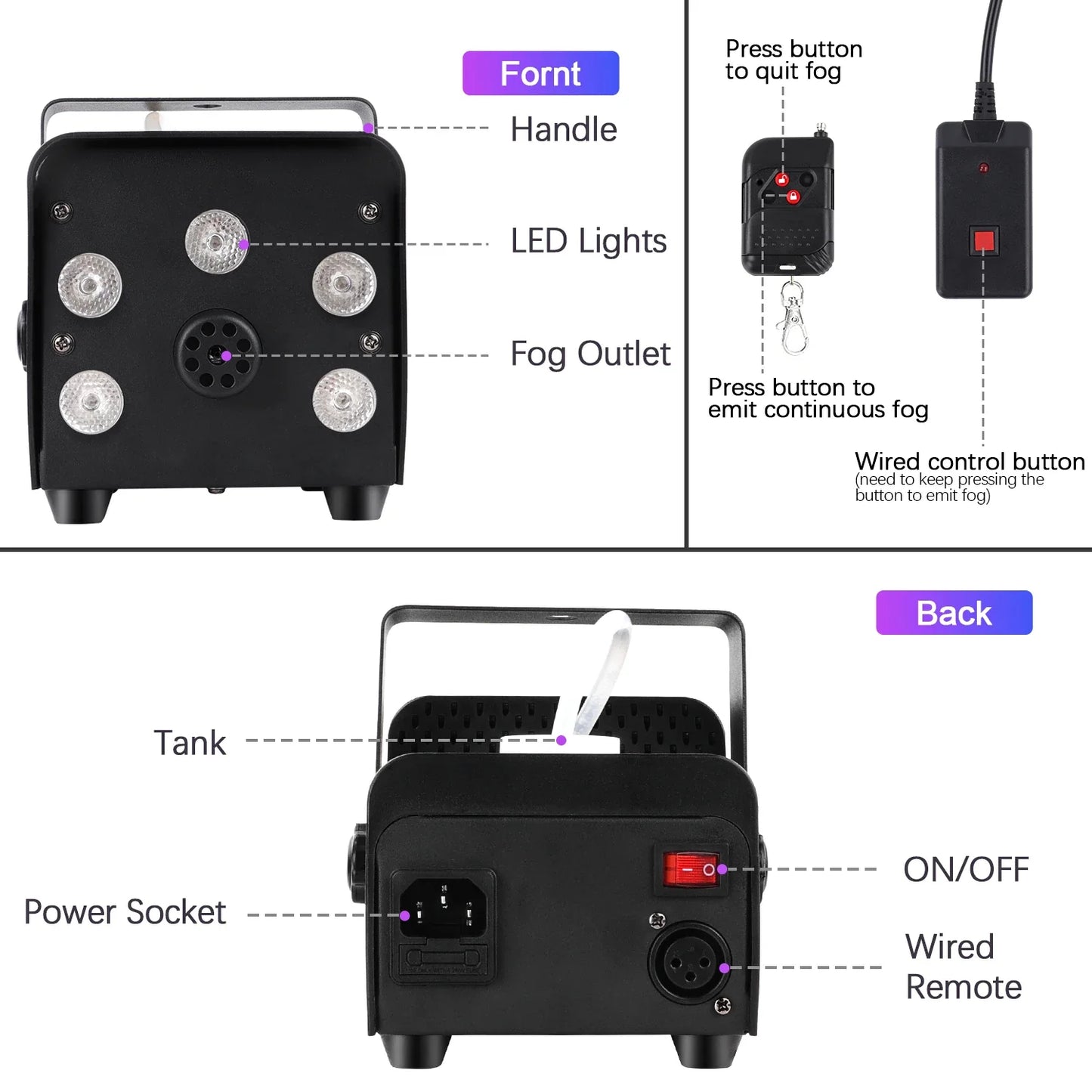 550W mini smoke machine RGB LED Remote Smoke Machine