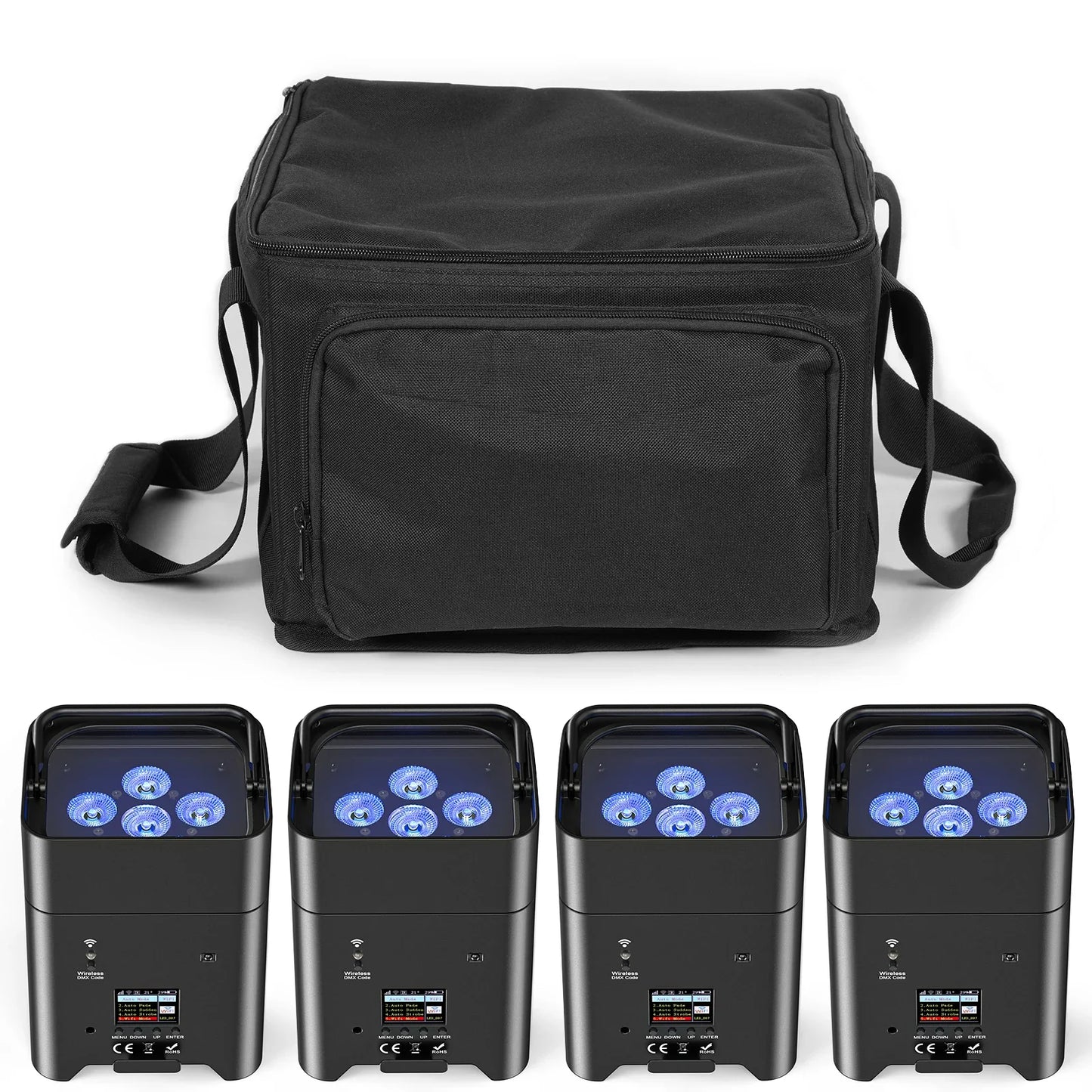 4Pcs 80W Battery Led Par Light With Bag RGBWA+UV Wireless Par Light