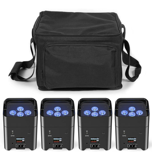 4Pcs 80W Battery Led Par Light With Bag RGBWA+UV Wireless Par Light