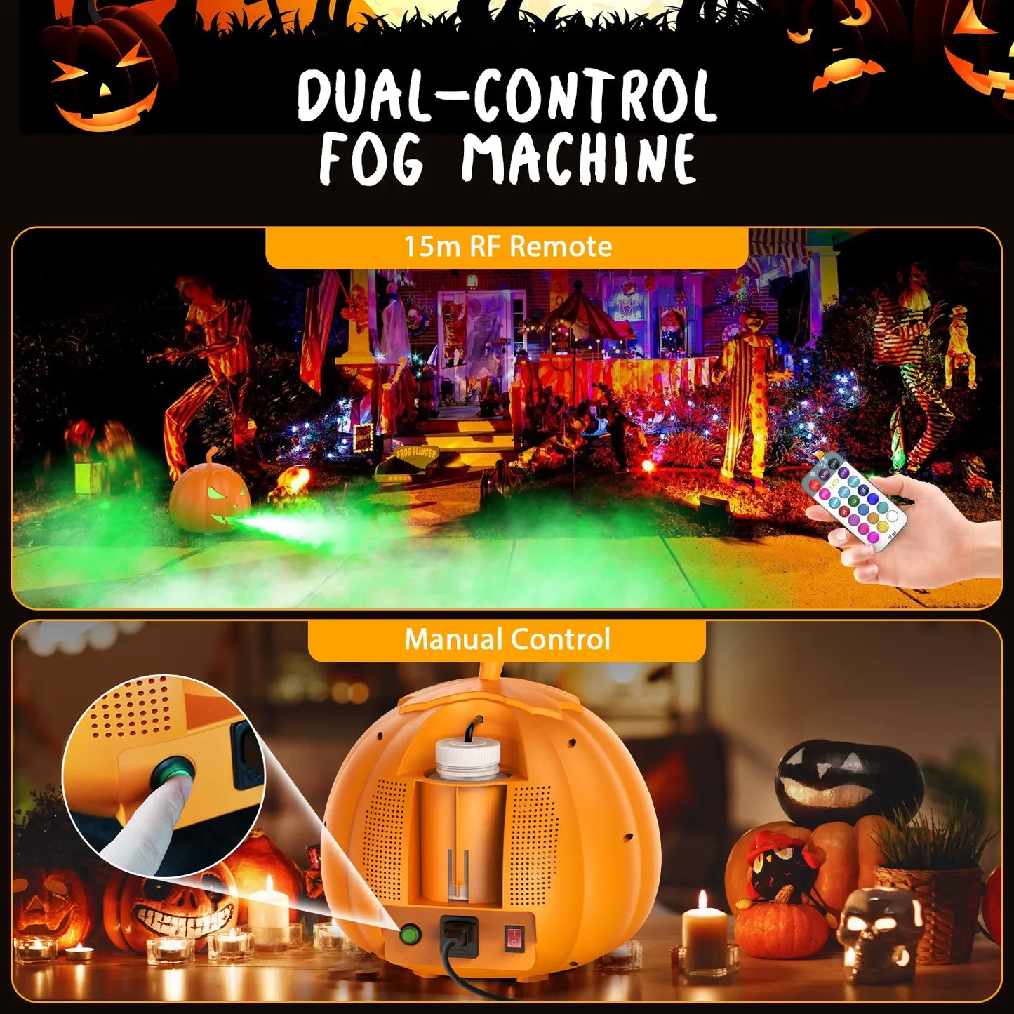 800W RGB 6LED Mini Mist Pumpkin Halloween Smoke Machine Party Fogger