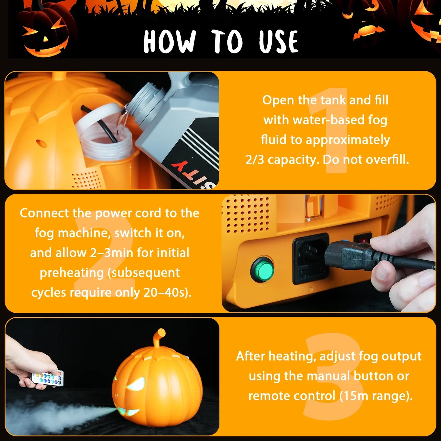 800W RGB 6LED Mini Mist Pumpkin Halloween Smoke Machine Party Fogger