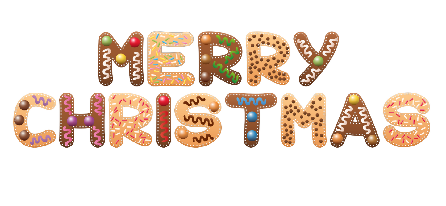 IMPRESSION MERRY CHRISTMAS/MERRY XMAS/FELIZ NAVIDAD in Cookie Letters