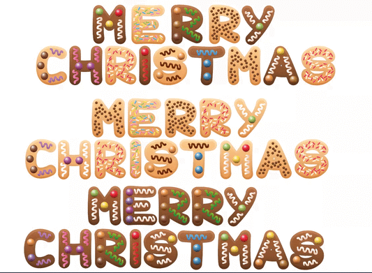 IMPRESSION MERRY CHRISTMAS/MERRY XMAS/FELIZ NAVIDAD in Cookie Letters