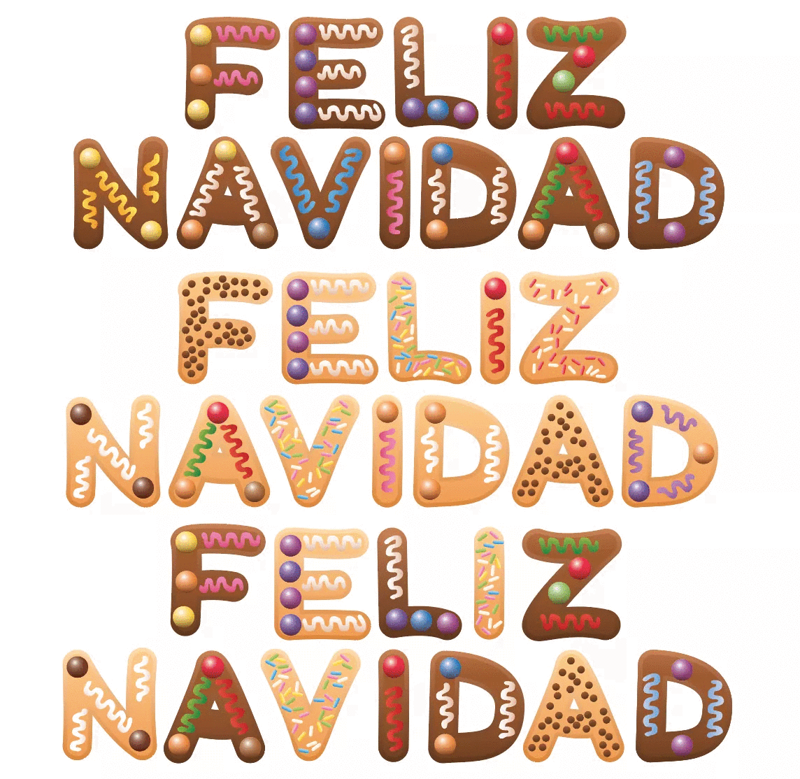 IMPRESSION MERRY CHRISTMAS/MERRY XMAS/FELIZ NAVIDAD in Cookie Letters
