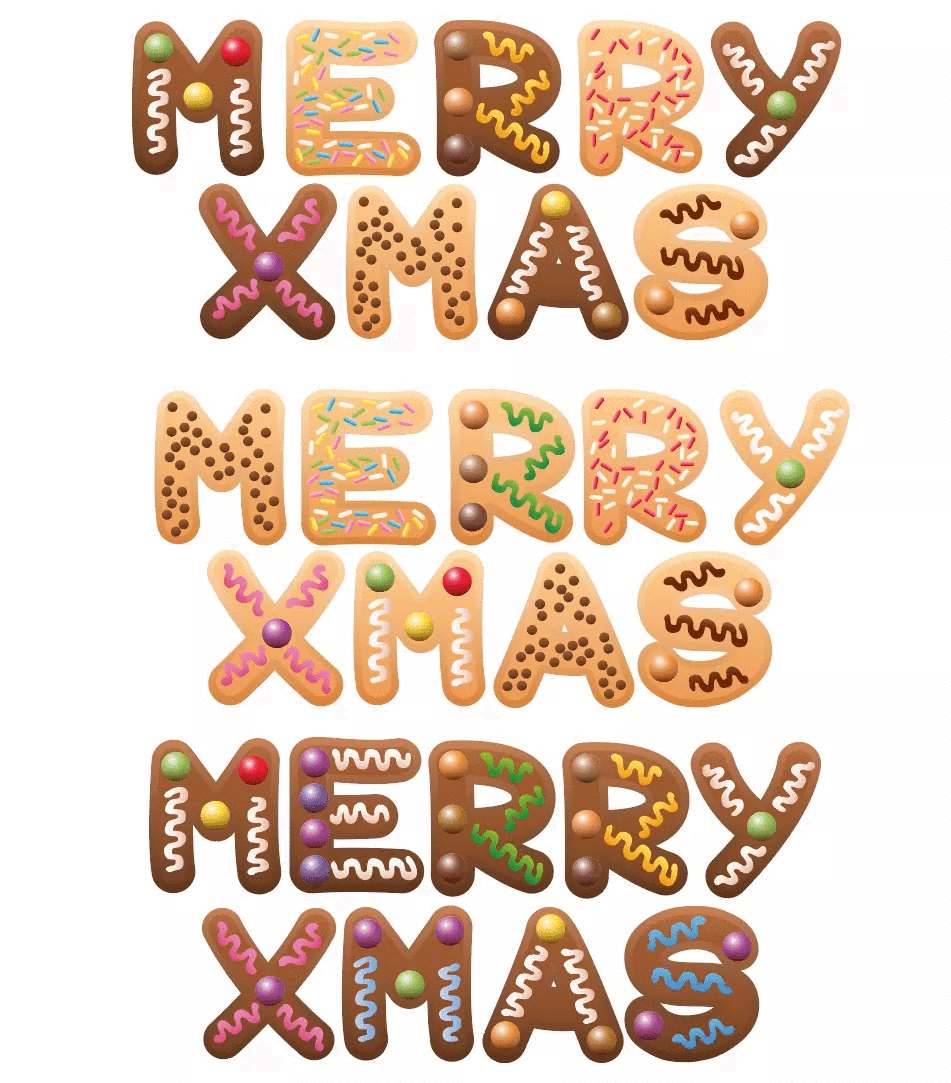 IMPRESSION MERRY CHRISTMAS/MERRY XMAS/FELIZ NAVIDAD in Cookie Letters